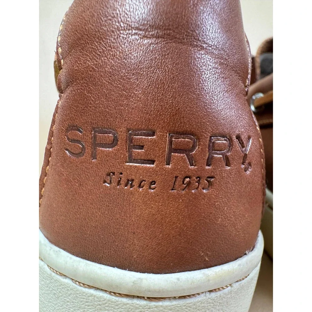 Sperry Top-Sider Mens 10.5 Brown Leather Boat Shoes Cup 2 eye Low Top